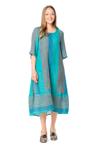 Noriko Soft Linen -mekko, turkoosiraidallinen, vain koko M