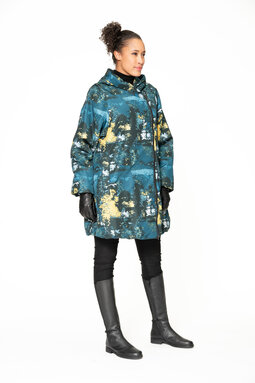 Marta Forest quilted coat, petrol blue/yellow