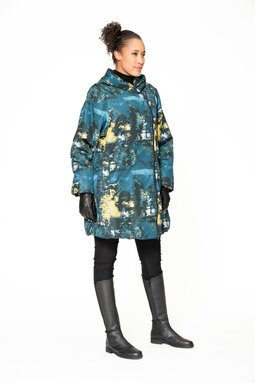 Marta Forest winter coat, thermo padding, petrol blue/yellow