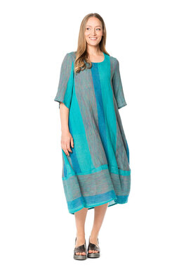 Noriko Soft Linen -mekko, turkoosiraidallinen
