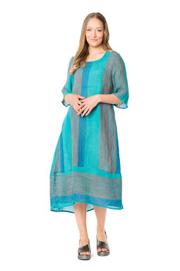 Noriko Soft Linen -mekko, turkoosiraidallinen