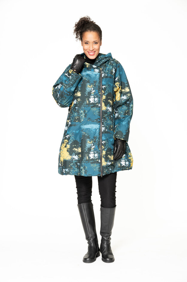 Marta Forest winter coat, thermo padding, petrol blue/yellow