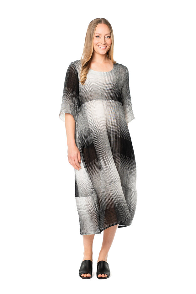 Noriko Soft Linen -mekko, mustavalkoinen