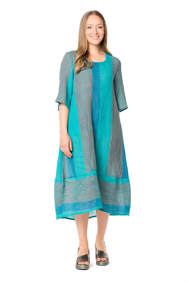 Noriko Soft Linen -mekko, turkoosiraidallinen